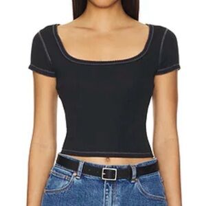 Intimately Free People End Game Pointelle Baby Tee Black